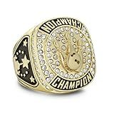 Express Medals Champion Gold Bowling Trophy Ring Award Gift Fantasy Prize with Display Neck Chain and Stand Championship Rings