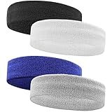 IMAGERIO 4 Pack Sweatbands Sports Headband for Men and Women, Moisture Wicking Athletic Workout Headband for Running, Tennis, Basketball, Yoga, Gym Stretchy Unisex Sweatband -Assorted
