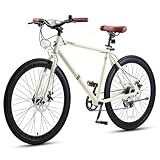 VIRIBUS Hybrid Bikes, 28 inch Mens Bike with Lightweight Aluminum Frame & Disc Brakes, 700C Bikes for Tall Men, 7 Speed Vintage Retro Hybrid Bicycles for City Commuters, Mens Road Bike Cream