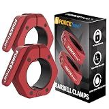 Forcefree+ Barbell Clips (Pair), Barbell Clamps, Quick Release Olympic Barbell Clamps with Anti Slip TPR Grip, Barbell Collars for Secure Weightlifting & Powerlifting (Non Magnetic, Red)