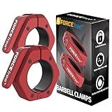 Forcefree+ Barbell Clips (Pair), Barbell Clamps, Quick Release Olympic Barbell Clamps with Anti Slip TPR Grip, Barbell Collars for Secure Weightlifting & Powerlifting (Non Magnetic, Red)