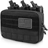 WYNEX Tactical Mag Admin Pouch, Molle Utility Tool Pouch Medical EMT Organizer with Triple Stacker Magazine Holder for M4 M16 Patch Included Black