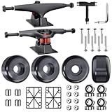 Jizmo Skateboard Trucks, Fits 7.75-8" Deck, Wheels 52mm, Bearings ABEC-9, Skateboard Pads, Hardware Tool Combo Starter Set - Black