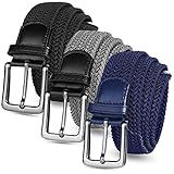 VEASAERS Golf Belts for Men 3 Pack Braided Elastic Fabric Stretch Canvas woven for Men Women Youth Sports Golf Hiking (34"-38" Waist Adjustable, 3 Pack-Black+Gray+Blue)