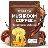 Mushroom Coffee, 2000mg Organic Instant Coffee with 6 Adaptogenic Mushrooms (Lion’s Mane & Turkey Tail), with MCT Oil & Coconut, for Focus, Energy, Digestion & Immune Support, 30 Servings