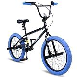 Olakids Kids BMX Bike, 20 Inch Freestyle Bicycle with 4 Pegs Carbon Steel Frame Adjustable Seat for Beginner Level Riders Boys Girls (Blue)