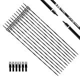 TIGER ARCHERY 30" Carbon Arrows for Compound Recurve Bow Hunting Target | 12 Pack with Removable Tips, Adjustable Nocks for 35-60 lb Bows