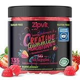 zipvit Creatine Monohydrate Gummies (5g) – Pre-Workout Energy & Muscle Growth Support for Men & Women | Strawberry Electrolyte Gummies (135 Count)