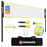 Portable Outdoor Volleyball Net Set for Backyard Beach with Adjustable Poles, Soft PU Volleyball & Pump, Carry Bag and Durable Anti-Sagging Net (Black and Green, 20ft)
