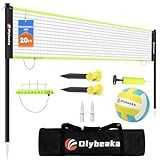 Portable Outdoor Volleyball Net Set for Backyard Beach with Adjustable Poles, Soft PU Volleyball & Pump, Carry Bag and Durable Anti-Sagging Net (Black and Green, 20ft)