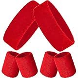 Bememo 6 Pcs Neon Sports Sweatbands Set Paris Sports Competitions Sweatbands 2 Headband 4 Wristbands Breathable Terry Cloth Athletic Bands for Basketball Tennis Costumes Cosplay(Red)
