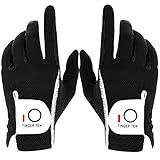 FINGER TEN Premium Rain Grip Men's Golf Gloves 1 Pair, Hot Wet Weather No Sweat Glove for Serious Feel & Performance, Left Right Hand Black Gray White Blue Fit Size S M L XL 2XL 3XL (Black, Large)