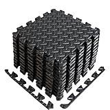 A2ZCARE Puzzle Exercise Mat with EVA Foam Interlocking Tiles - Interlocking Floor Mats for Gym Equipment - Ideal for Home Gym, Aerobic, Yoga and Pilates (Black (12pcs with border tiles))