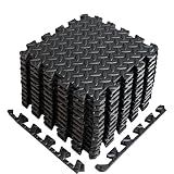 A2ZCARE Puzzle Exercise Mat with EVA Foam Interlocking Tiles - Interlocking Floor Mats for Gym Equipment - Ideal for Home Gym, Aerobic, Yoga and Pilates (Black (12pcs with border tiles))