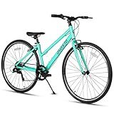 AVASTA Road Hybrid Bike for Women Female Lightweight Step Through 700c Aluminum Alloy Frame City Commuter Comfort Lady Bicycle, 7-Speed Drivetrain, Color Mint Green