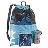 TYR Big Mesh Mummy Backpack for Swim, Gym and Workout Gear, BLue, 40-Liter Capacity