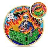 Skull Dumpster Fire Response Team Coin - The Strongest Steel is Forged Fire Challenge Coin - Emotional Support This is Fine Chip - Funny Desk Accessories for Work - Inspirational Gifts for Men Women