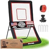 ZEALFEEL Lacrosse Rebounder, 4x7FT Volleyball Rebounder for Backyard with 5 Rebound Angles, Target Strip, Lacrosse Rebound Net Perfect for Lax Baseball Volleyball & Soccer Practice