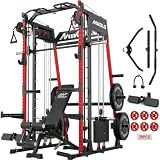 Mikolo Smith Machine with Weight Stack, All-in-one Home Gym Power Cage with LAT-Pull Down System & Cable Crossover Machine for Full Body Workouts, Squat Rack and Packages (RELITE230HPHGP)