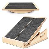 2-in-1 Professional Wooden Balance Board & Slant Board, Four Adjustable Incline Board and Calf Stretcher, Stretch Board for Knees Ankle Heel Feet Leg