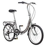 Schwinn Loop Adult Folding Bike for Men and Women, 20-inch Wheels, 7-Speed Drivetrain, Rear Cargo Rack, Carrying Bag, Silver