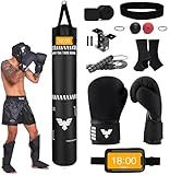 6 Ft Tall Muay Thai Punching Bag Set - Heavy Bag, Training Gloves, Hand Wraps for Kickboxing Heavy Bag, MMA 100 Lbs Bag (Unfilled)