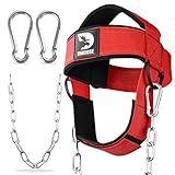 DMoose Fitness Neck Harness for Weight Lifting - Soft Padded Head & Chin Strap with 30" Heavy Duty Steel Chain - Neck Exerciser, Trainer & Strengthener to Support Injury Recovery (Red)