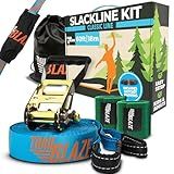Complete Ninja Slackline Kit - 60ft Slack Line for Backyard for Kids & Adults - Wider Tree Protectors Slackline Kit for Ninja Warrior Obstacle Course for Kids Outdoor Playset (Essential Kit - Blue)
