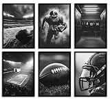 6Pcs Football Canvas Wall Art Rugby Field Stadium Sports Theme Picture Wall Decor Black White American Football Gaming Posters Painting Prints Artwork for Kids Boys Room Locker Room Dorm Living Room
