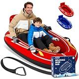 Raxurt Heavy Duty Snow Sled with Premium Canvas Cover, 2 Person Inflatable Snow Tube with Backrest & Bottom Anti-Skid Strips, Snow Sleds for Kids and Adults, Winter Outdoor Toys for Boys Girls Family