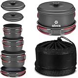 Alocs Camping Cookware, Aluminum Camping Cooking Set Camp Kitchen, Portable Camping Pots and Pans Set Essentials Mess Kit for Backpacking, Outdoor Cooking and Picnic