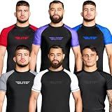 Elite Sports Jiu Jitsu BJJ Rash Guards, Men’s BJJ, No GI, MMA Ranked Short Sleeve Compression Base Layer Rash Guard Gray