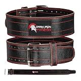 Dark Iron Fitness Genuine Leather Weightlifting Belt, 4 Inch Wide for Men Women with Double Prong Buckle Reinforced Stitching, Powerlifting Deadlift Squat Training Core Support Gym Strength Workout