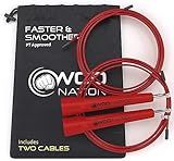 WOD Nation Adjustable Speed Jump Rope - High-Speed Rotation for MMA & Cardio Workout Equipment - Customizable Length for Home Gym Workouts - Durable Alloy Steel for Exercise & Fitness Equipment - Red