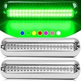 HUSUKU SOOP3 PRO 6.7" 2000LM 60LED Waterproof 316 Stainless Steel Trim Ring Boat High-Intensity LED Underwater Light Clear Lens Pontoon Marine/Boat Transom (Green)