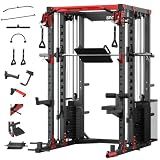 SNODE ALL10 Smith Machine for Home Gym, Power Rack with Cable Crossover, Squat Rack with Leg Press and Advanced LAT Pull-Down Seat, 2000LB Weight Capacity
