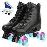 YYW Roller Skates for Women Men, High Top PU Leather Classic Double-Row Indoor Outdoor Roller Skates for Beginner a Shoes Bag (Black Flash Wheel, 37)