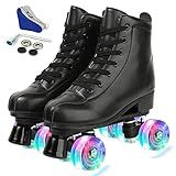 YYW Roller Skates for Women Men, High Top PU Leather Classic Double-Row Indoor Outdoor Roller Skates for Beginner a Shoes Bag (Black Flash Wheel, 37)