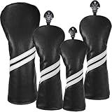 Golf Club Head Covers - 4Pcs Golf Accessories Club Covers Set for Woods and Driver Fairway Hybrids with Interchangeable Tags - Black