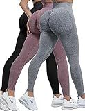 CHRLEISURE Workout Leggings Sets for Women, Gym Scrunch Butt Butt Lifting Seamless Leggings 3 Piece (Black, Gray, Burgundy, S)