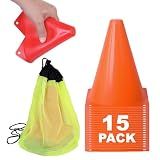 Athllete Unisex Sport Cones, 7" Plastic Soccer Cones for Training Kids, 15 Pack