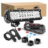 Nilight 12 Inch 72W LED Light Bars Spot Flood Combo Off-Road Light Mounting Bracket Horizontal Bar Tube Clamp With Off Road Wiring Harness, 2 Years Warranty