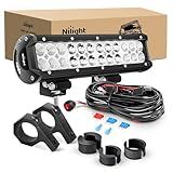 Nilight 12 Inch 72W LED Light Bars Spot Flood Combo Off-Road Light Mounting Bracket Horizontal Bar Tube Clamp With Off Road Wiring Harness, 2 Years Warranty