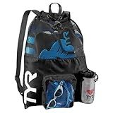 TYR Big Mesh Mummy Backpack for Swim, Gym and Workout Gear, Black, 40-Liter Capacity