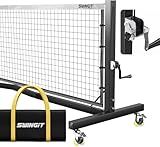 Pro Pickleball Net with Wheels, Hand Crank Tension System, 22ft Tournament IFP Regulation Size, Heavy Duty Frame, Anti-Sag, Locking Wheels, Perfect for Outdoor Court & Indoor Gym