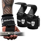 Gymreapers Weight Lifting Hooks (Pair), Heavy Duty Power Wrist Straps Hand Grip Support For Deadlifts, Pull Ups, Shrugs - Gym Gloves For Men and Women (Black)