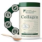 Great Lakes Wellness Collagen Peptides Powder – Supports Skin, Hair, Nails, Joints & Digestion – Hydrolyzed, Quick Dissolve, Non-GMO, Keto & Kosher – Pure Collagen Protein (16 oz, 22 Servings)