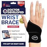 Doctor Developed Wrist Brace, Wrist Wraps for Carpal Tunnel Arthritis, Tendonitis, Hand Support, Ideal for Fitness, Weightlifting - Handbook Included (Wrist Brace 1 Pack)