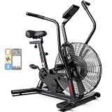 pooboo Air-Resistance Exercise Fan Bike, Air Bike with Dual Acction Handlebars&Dual-Layer Transmission System, Stationary Bike with APP Connection for Home Gym HIIT Cardio Full Body Workout