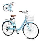 CamPingSurvivals Foldable Cruiser Bike 7-Speed Cruiser Bike 26Inch Women Bicycle with Ergonomic Upright Frame, Effortless 7-Speed Shifting and Lightweight Design for Adult Men and Women (Blue)